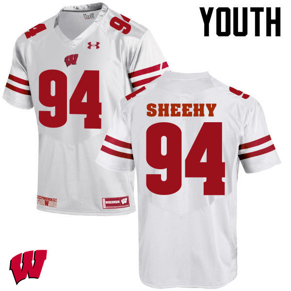 Wisconsin Badgers Youth #94 Conor Sheehy NCAA Under Armour Authentic White College Stitched Football Jersey YZ40I33AI